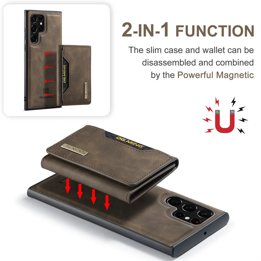 2 in 1 Magnetic Detachable Leather Wallet Case for Samsung S Series